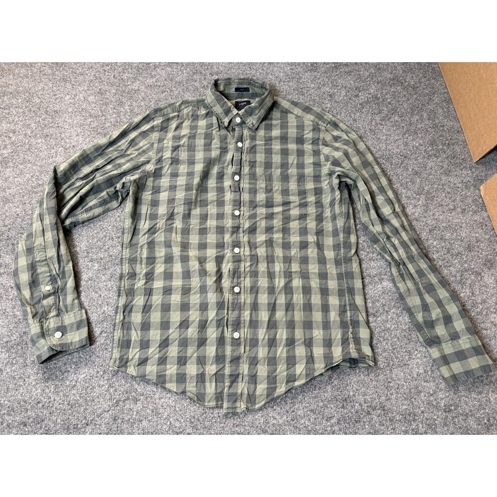 J.CREW Shirt Mens M Gray Check Long Sleeve Slim Fit Button-Down Pockets Casual